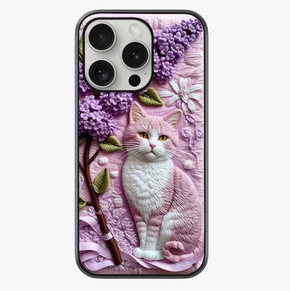 Lavender Cat Whimsy Glass Case showing full back design in clean flat view with glossy glass finish.