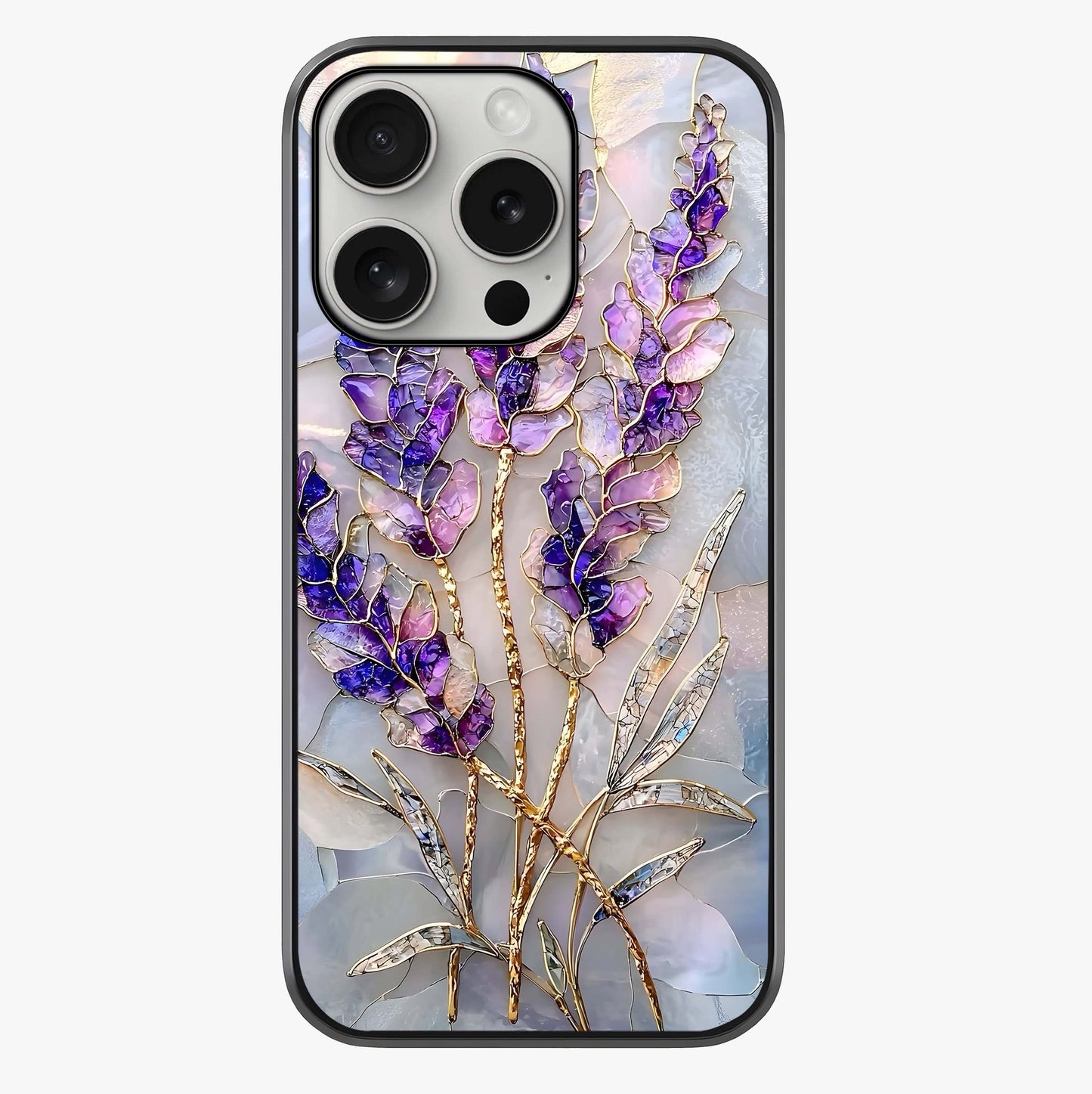 Lavender Dream Glow Glass Case showing full back design in clean flat view with glossy glass finish.