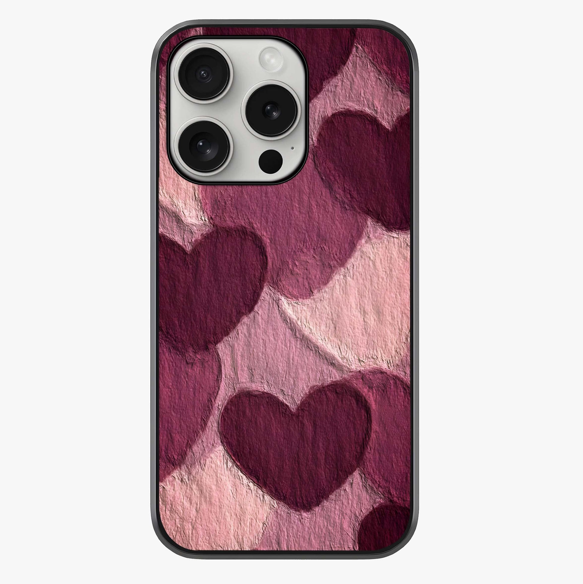 Layered Paper Hearts Glass Case showing full back design in clean flat view with glossy glass finish.