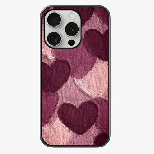 Layered Paper Hearts Glass Case showing full back design in clean flat view with glossy glass finish.