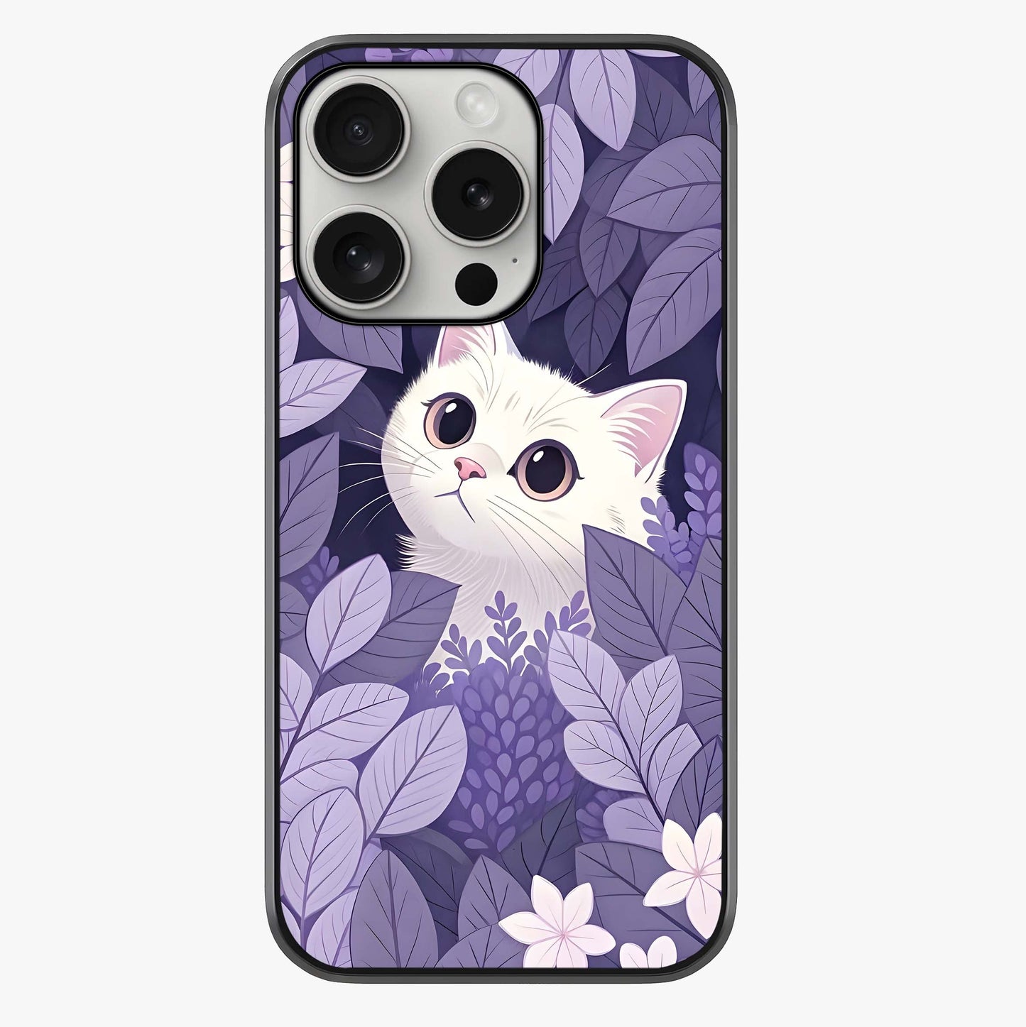Lilac Hide Peek Cat Glass Case showing full back design in clean flat view with glossy glass finish.