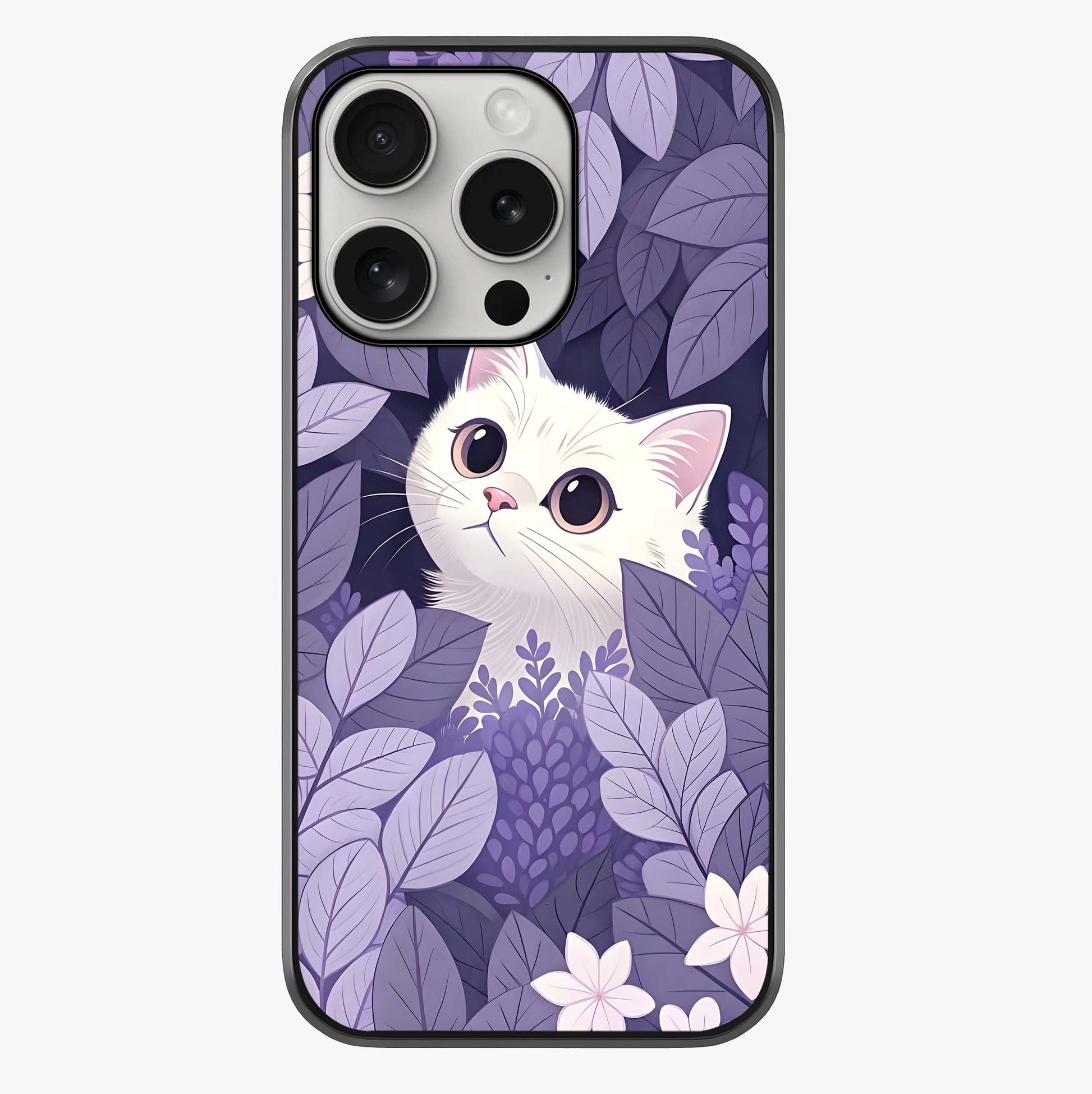 Lilac Hide Peek Cat Glass Case showing full back design in clean flat view with glossy glass finish.
