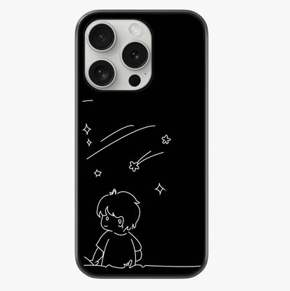 Line Art Boy With Shooting Stars Glass Case showing full back design in clean flat view with glossy glass finish.