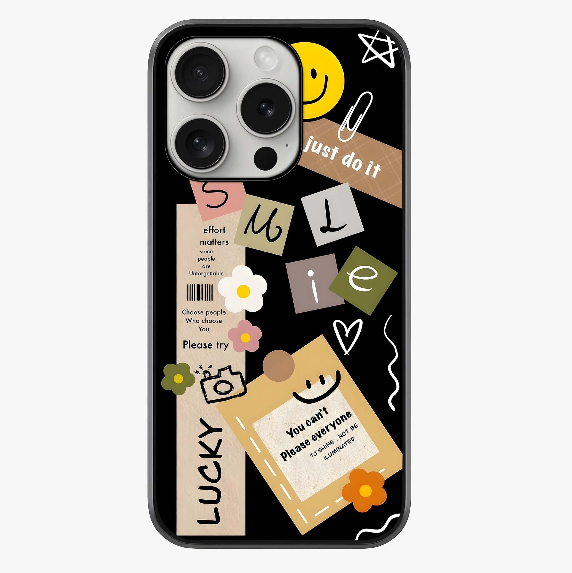 Lucky Aesthetic Collage Glass Case showing full back design in clean flat view with glossy glass finish.