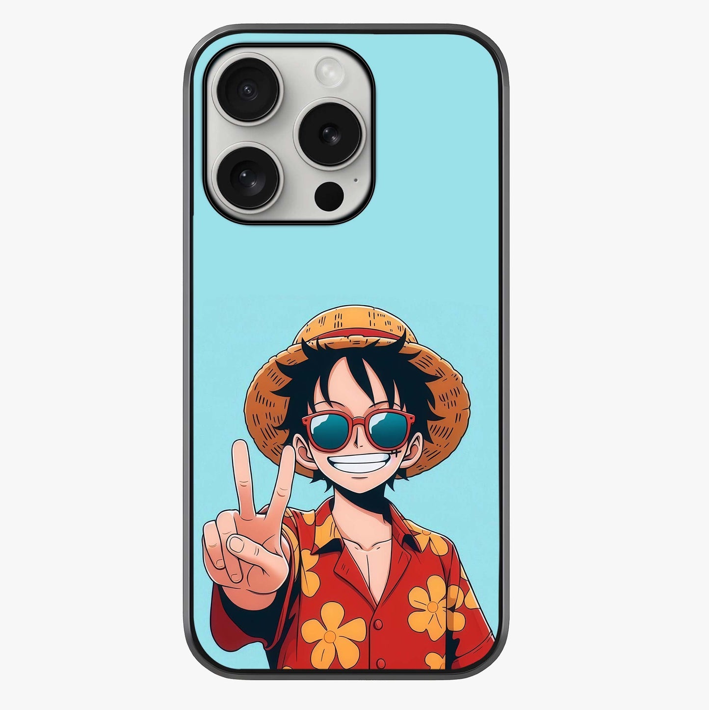 Luffy Summer Anime Vibe Glass Case showing full back design in clean flat view with glossy glass finish.
