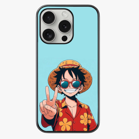 Luffy Summer Anime Vibe Glass Case showing full back design in clean flat view with glossy glass finish.