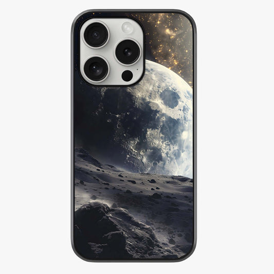 Lunar Horizon Glow Glass Case showing full back design in clean flat view with glossy glass finish.