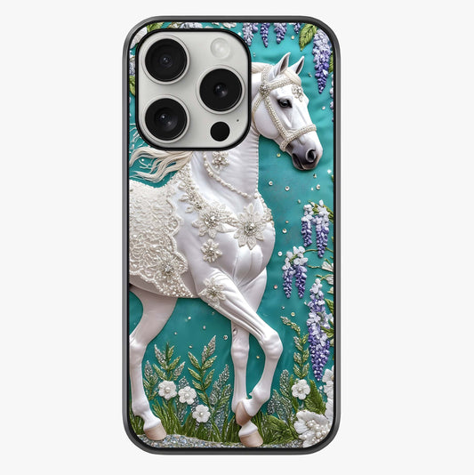 Majestic Floral Stallion Glass Case showing full back design in clean flat view with glossy glass finish.
