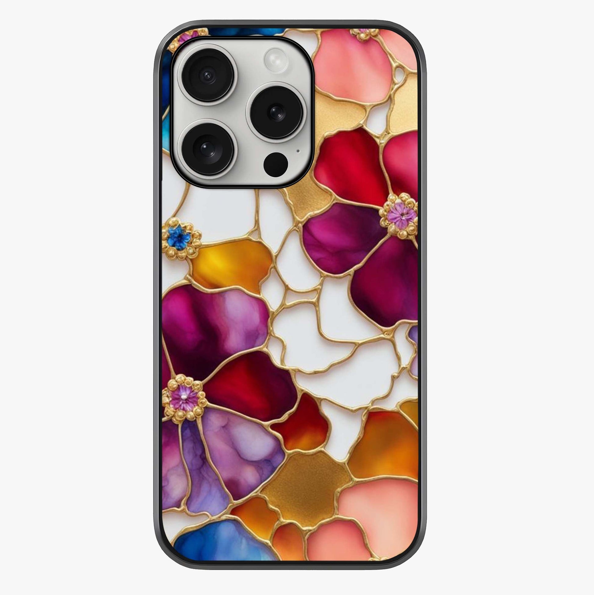 Marble Flower Pattern Glass Case showing full back design in clean flat view with glossy glass finish.