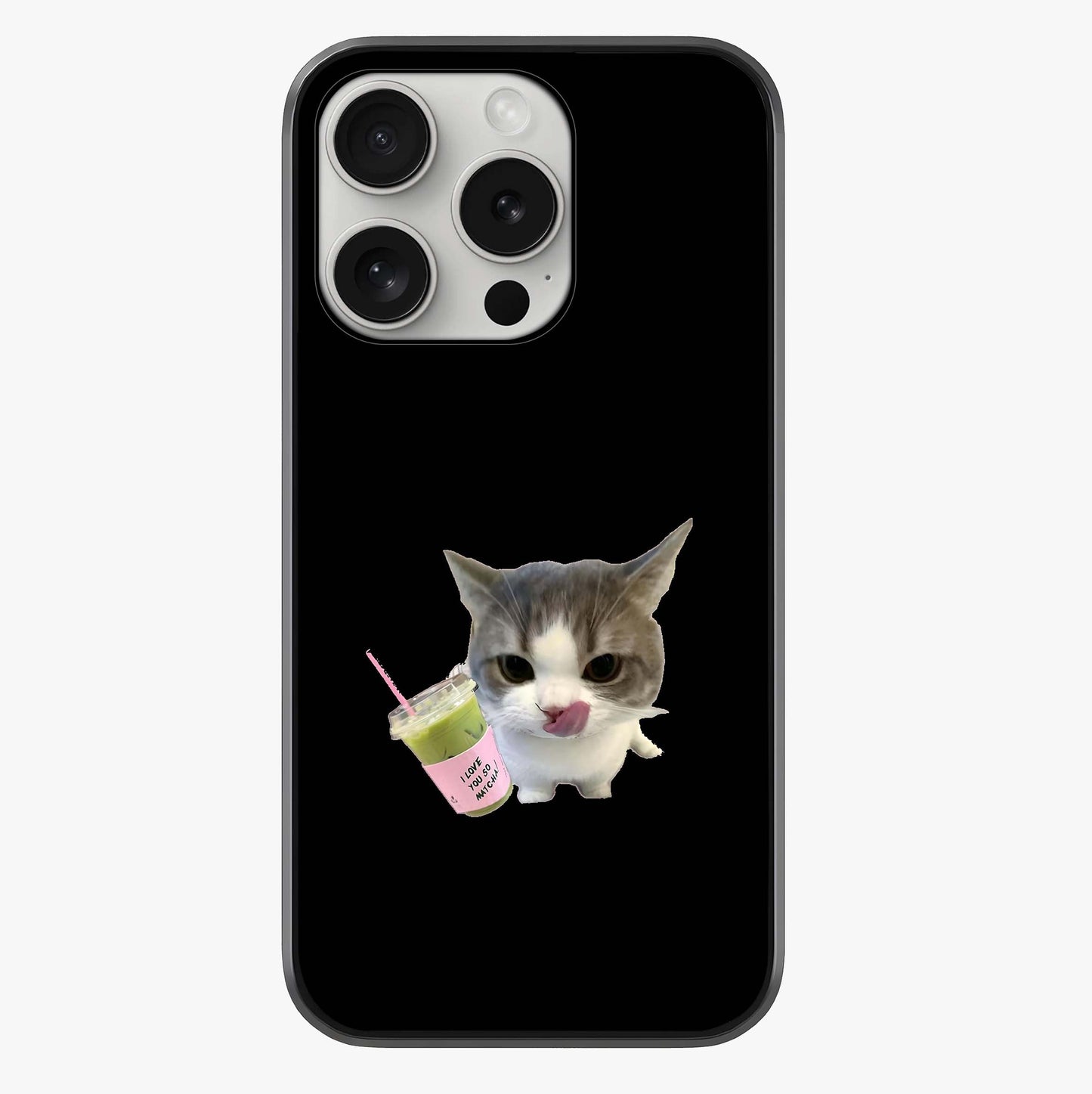 Matcha Cat Style Glass Case showing full back design in clean flat view with glossy glass finish.