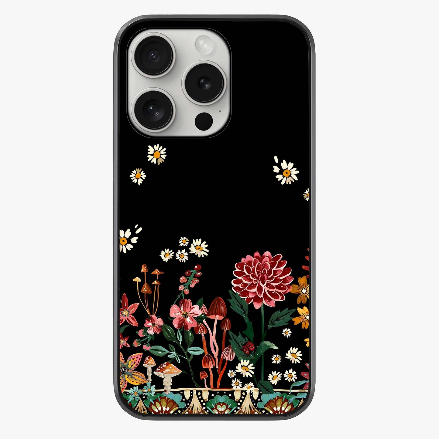 Midnight Bloom Pattern Glass Case showing full back design in clean flat view with glossy glass finish.
