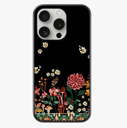Midnight Bloom Pattern Glass Case showing full back design in clean flat view with glossy glass finish.