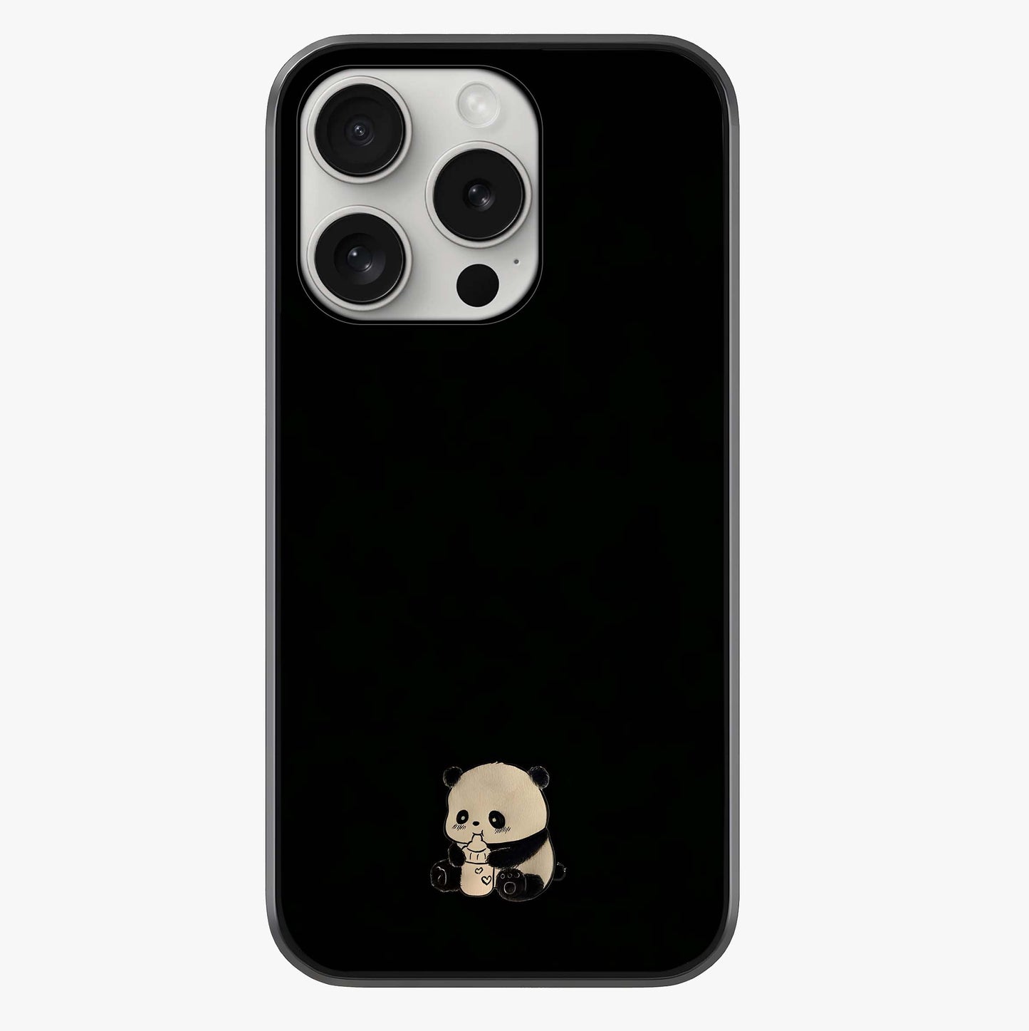 Midnight Panda Love Glass Case showing full back design in clean flat view with glossy glass finish.