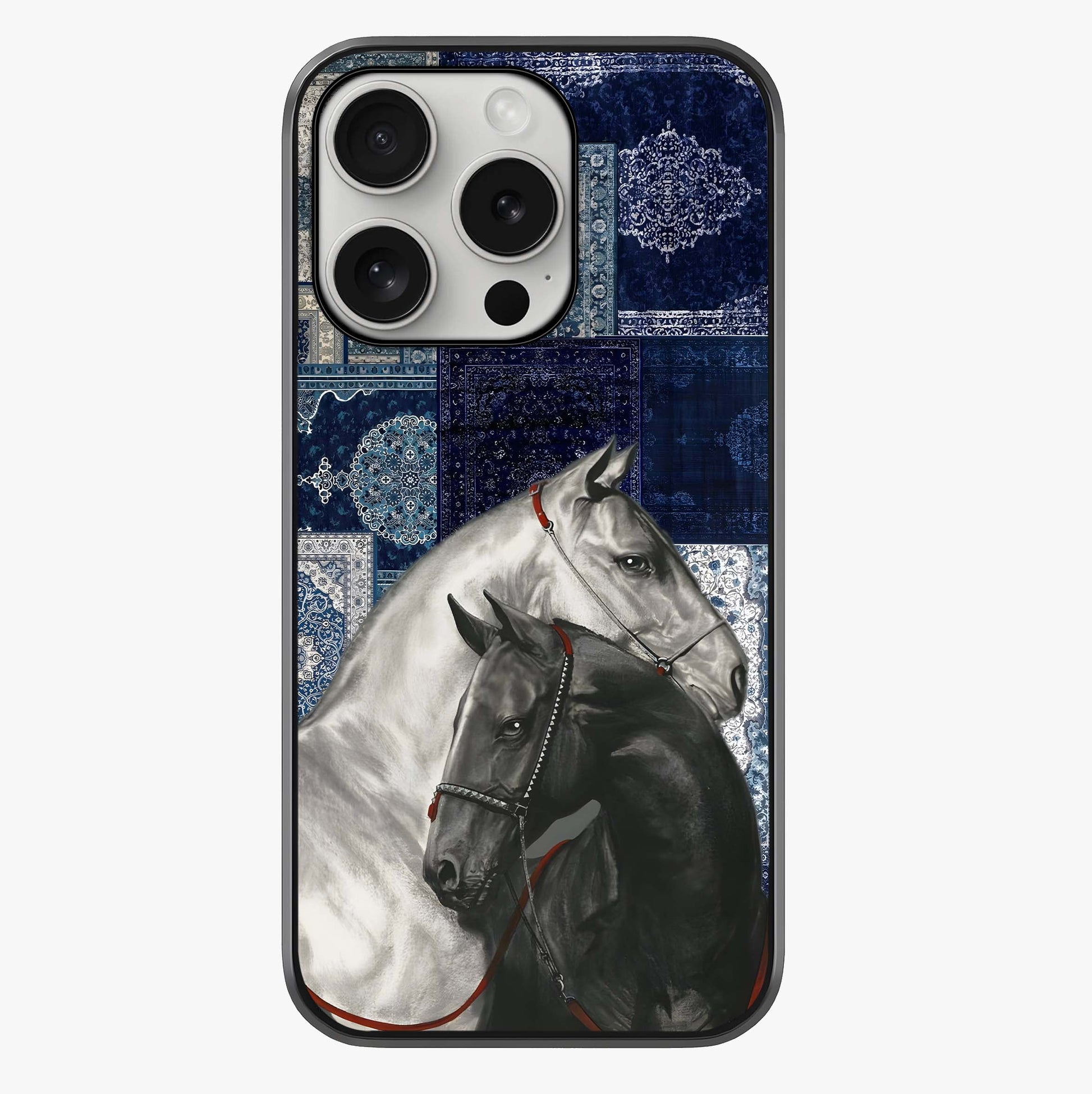 Midnight Stallion Blues Glass Case showing full back design in clean flat view with glossy glass finish.