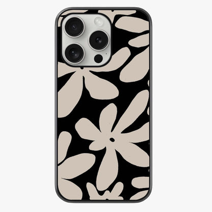 Monochrome Petal Dance Glass Case showing full back design in clean flat view with glossy glass finish.