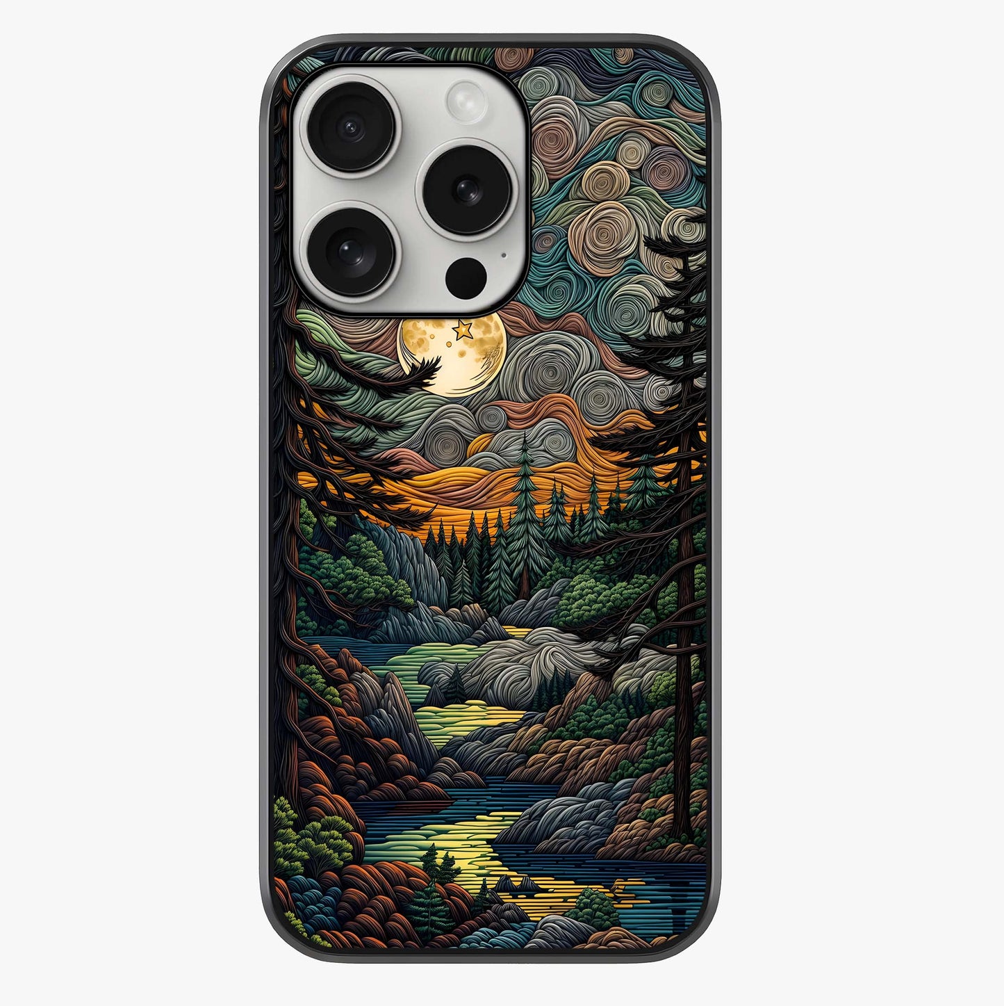 Moonlight Forest Dream Glass Case showing full back design in clean flat view with glossy glass finish.