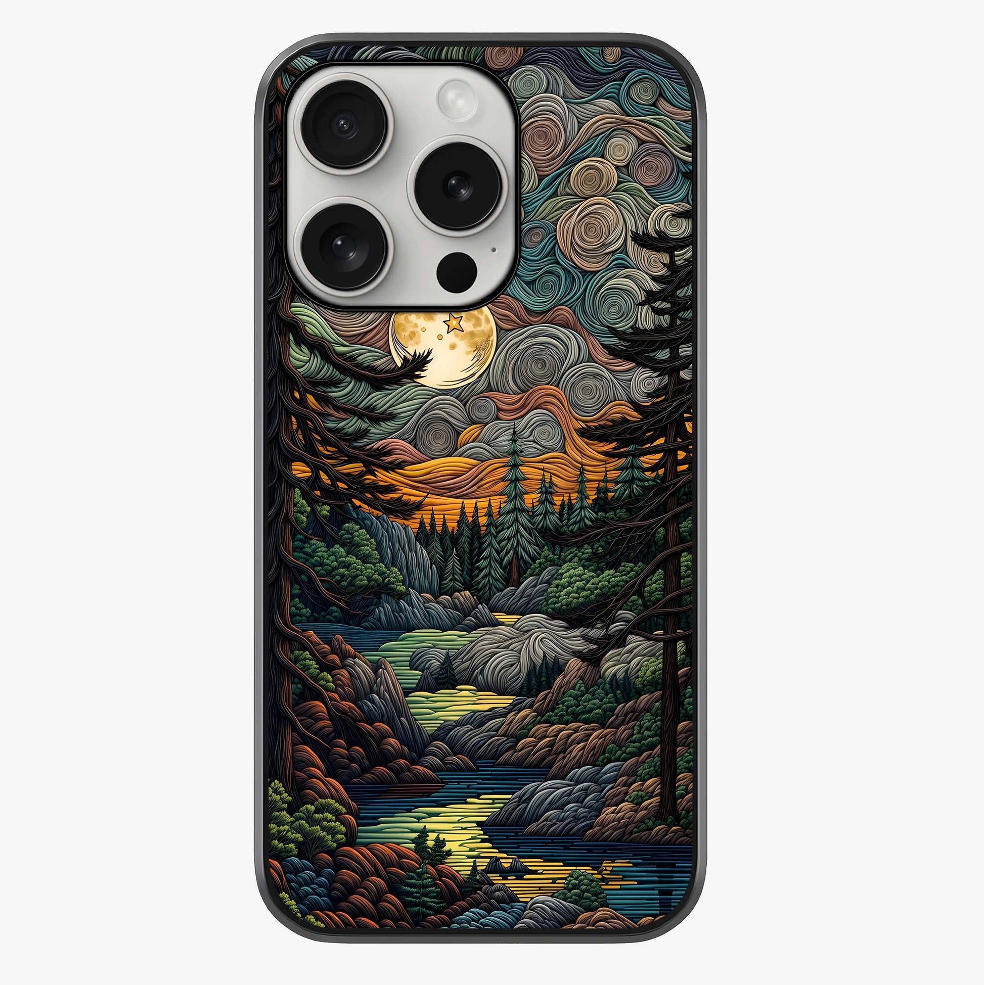 Moonlight Forest Dream Glass Case showing full back design in clean flat view with glossy glass finish.