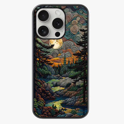 Moonlight Forest Dream Glass Case showing full back design in clean flat view with glossy glass finish.