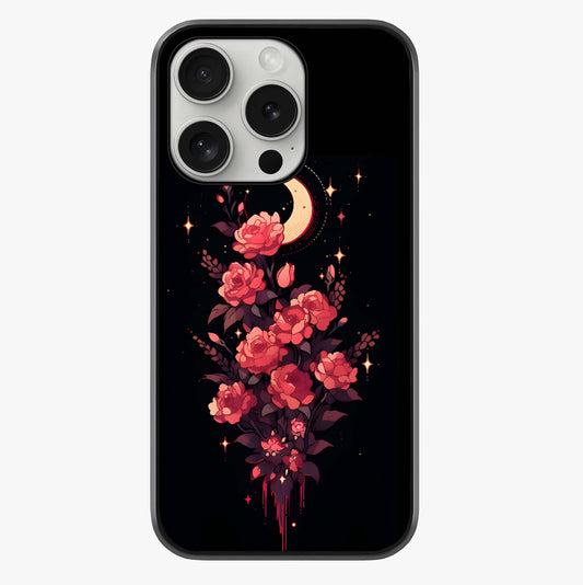 Moonlit Floral Elegance Glass Case showing full back design in clean flat view with glossy glass finish.