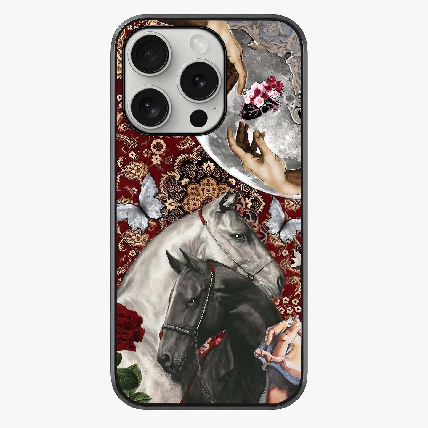 Moonlit Royal Stallion Glass Case showing full back design in clean flat view with glossy glass finish.