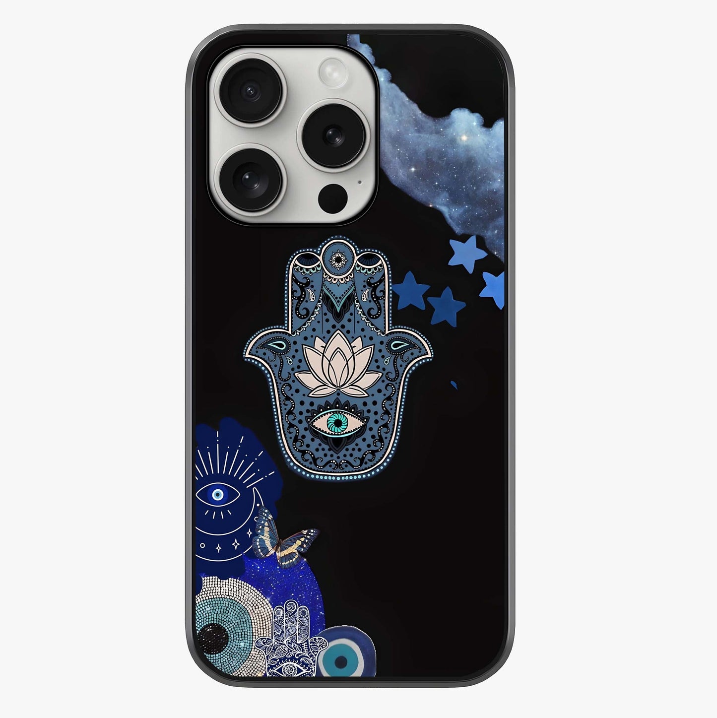 Mystic Hand Aura Glass Case showing full back design in clean flat view with glossy glass finish.