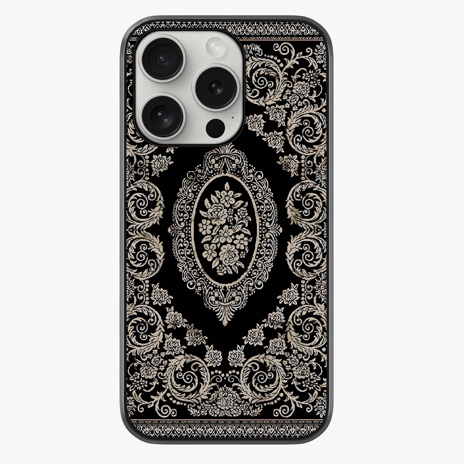 Noir Bloom Elegance Glass Case showing full back design in clean flat view with glossy glass finish.