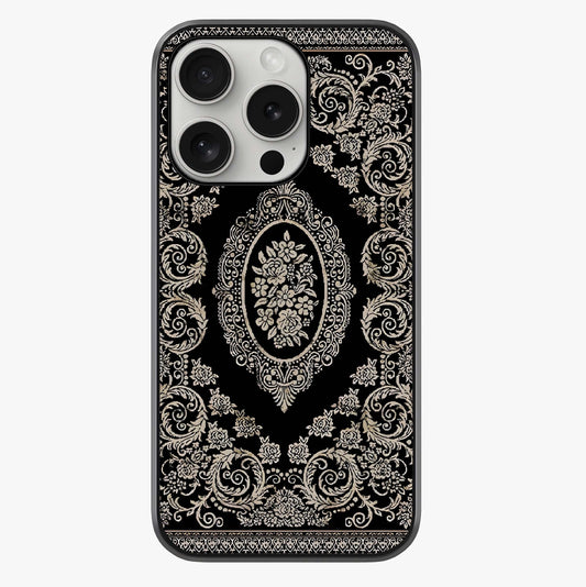 Noir Bloom Elegance Glass Case showing full back design in clean flat view with glossy glass finish.