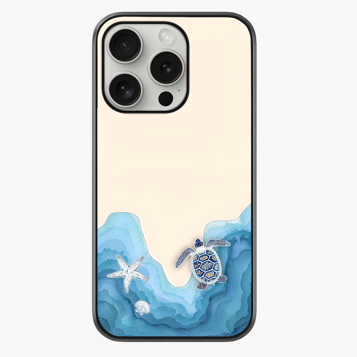 Ocean Drift Turtle Glass Case showing full back design in clean flat view with glossy glass finish.