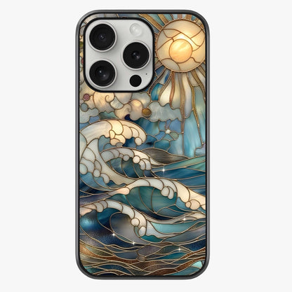 Oceanic Stained Printed Glass Case showing full back design in clean flat view with glossy glass finish.