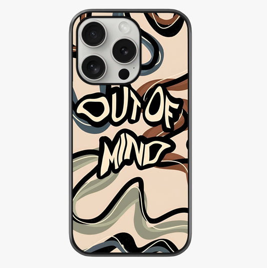 Out Of Mind Glass Case showing full back design in clean flat view with glossy glass finish.