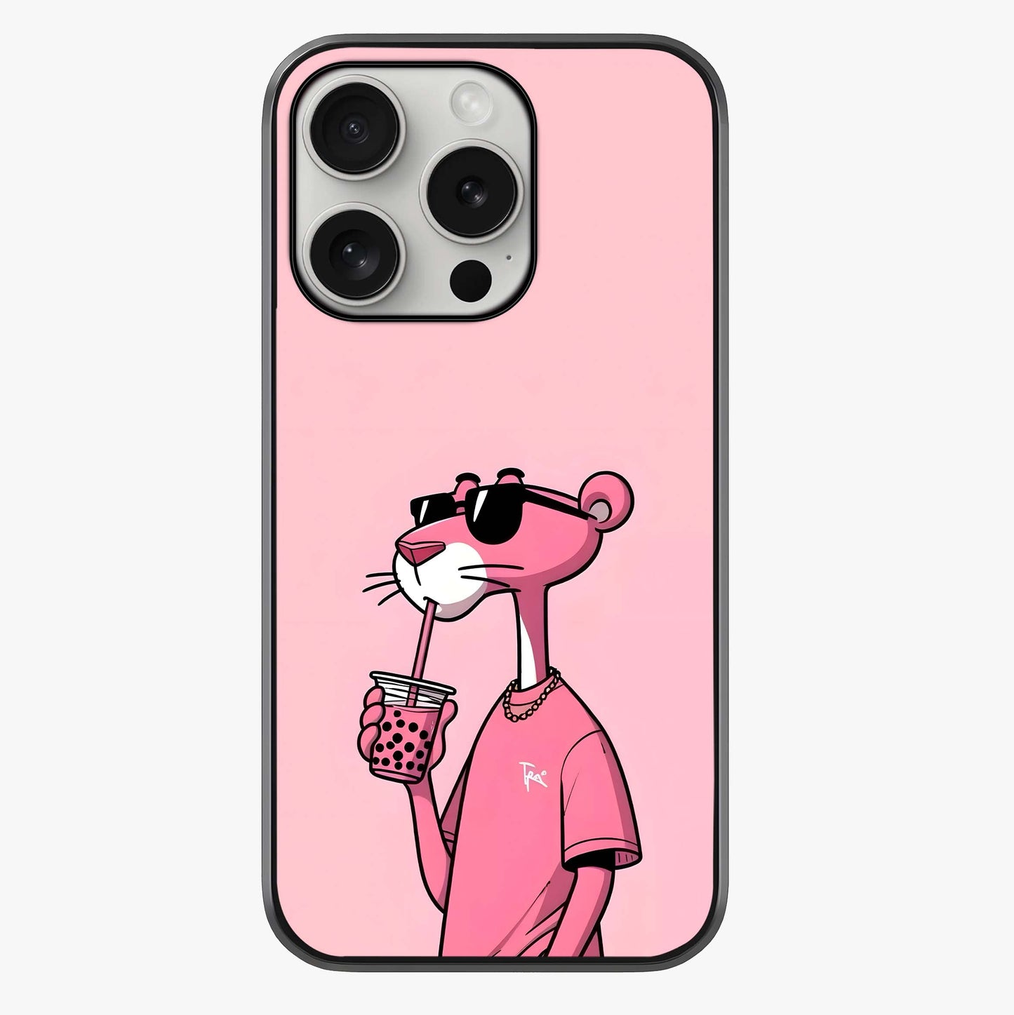 Pink Panther Glass Case showing full back design in clean flat view with glossy glass finish.