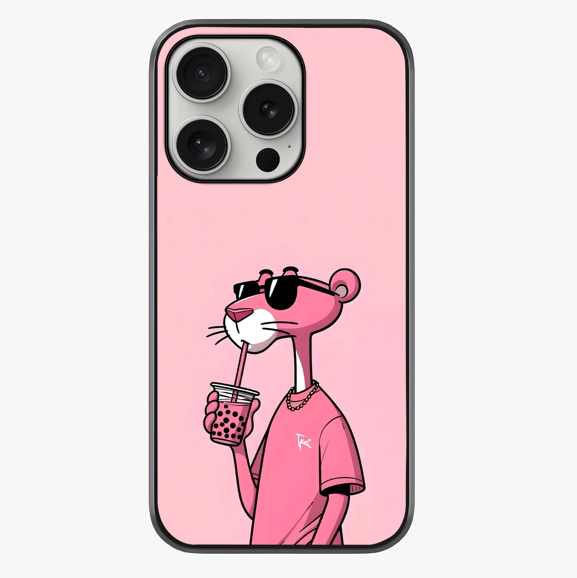 Pink Panther Glass Case showing full back design in clean flat view with glossy glass finish.