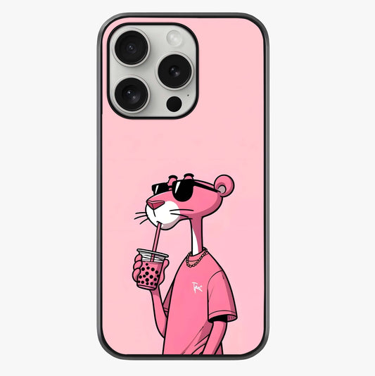 Pink Panther Glass Case showing full back design in clean flat view with glossy glass finish.