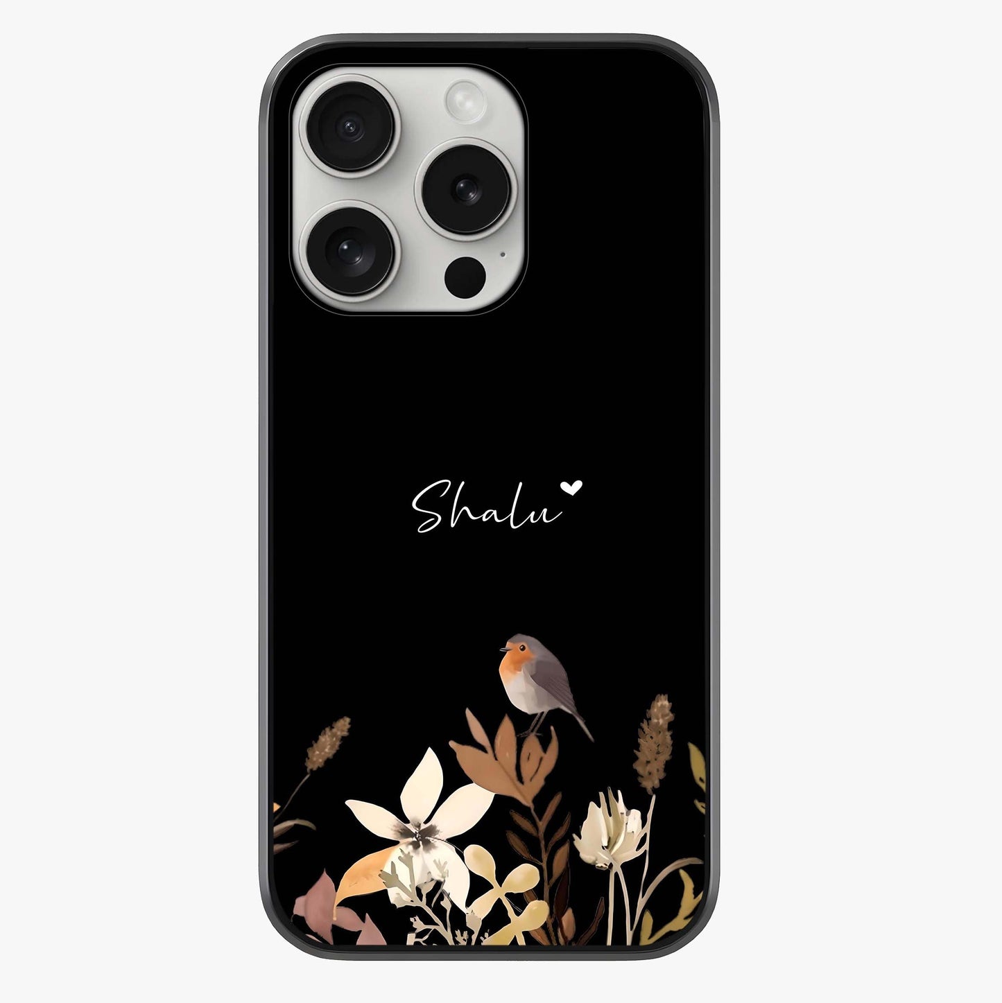 Quiet Garden Tune Custom Name Glass Case showing full back design in clean flat view with glossy glass finish.