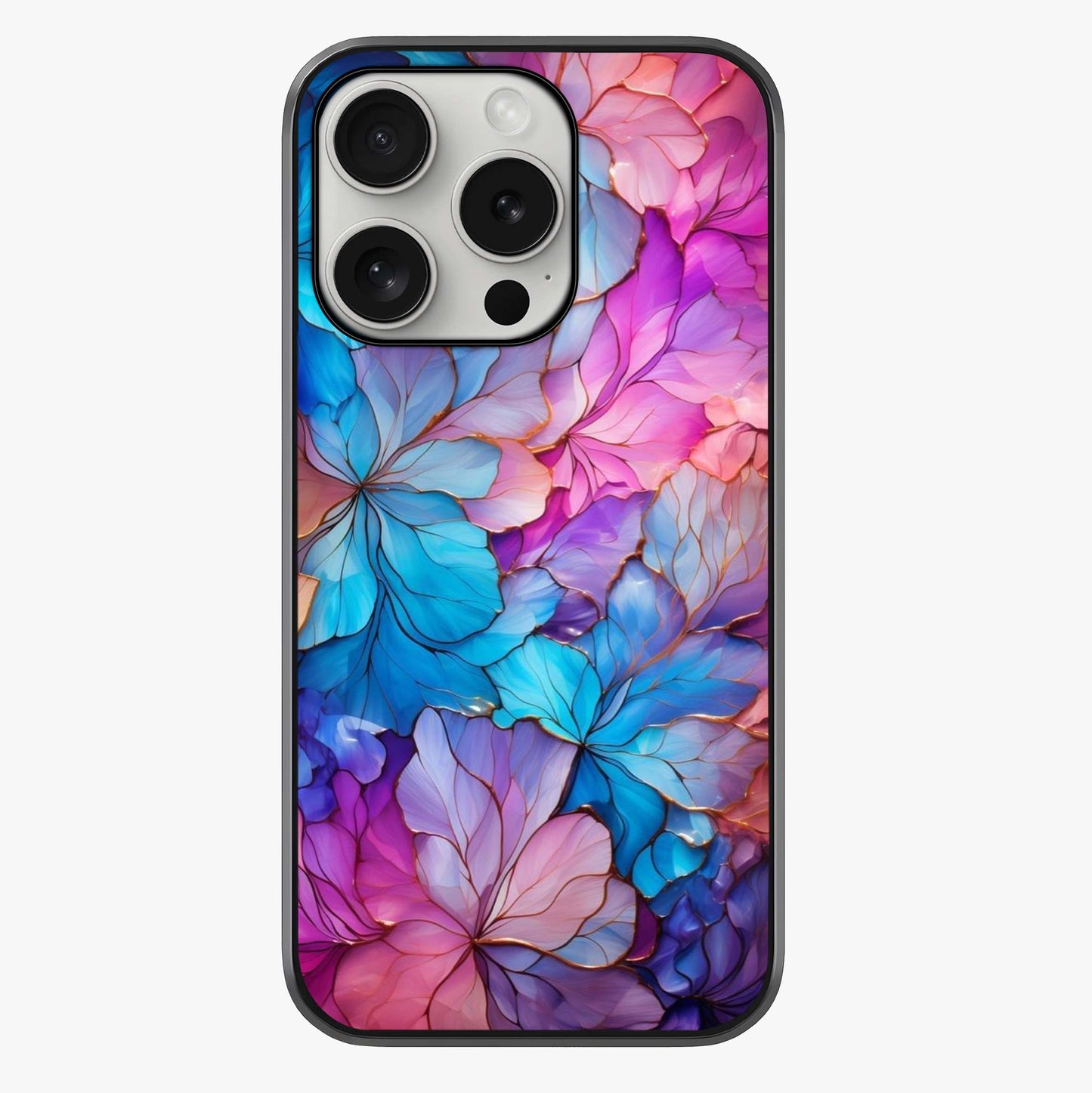 Radiant Floral Whirl Glass Case showing full back design in clean flat view with glossy glass finish.