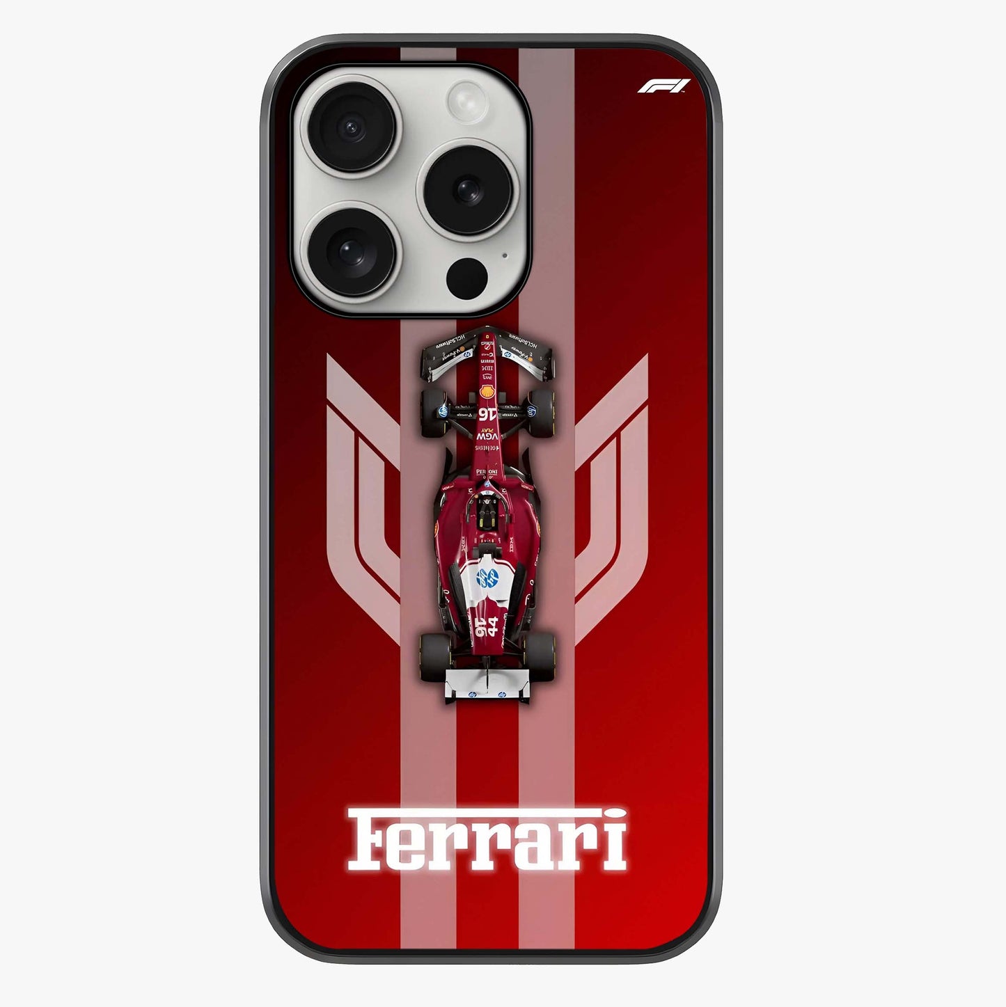 Red Ferrari F1 Vertical Glass Case showing full back design in clean flat view with glossy glass finish.