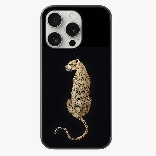 Regal Leopard Glass Case showing full back design in clean flat view with glossy glass finish.