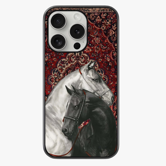 Regal Stallion Tapestry Glass Case showing full back design in clean flat view with glossy glass finish.