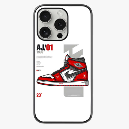 Retro Sneaker Blueprint Glass Case showing full back design in clean flat view with glossy glass finish.