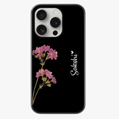 Riching Lavender Flower Custom Name Glass Case showing full back design in clean flat view with glossy glass finish.