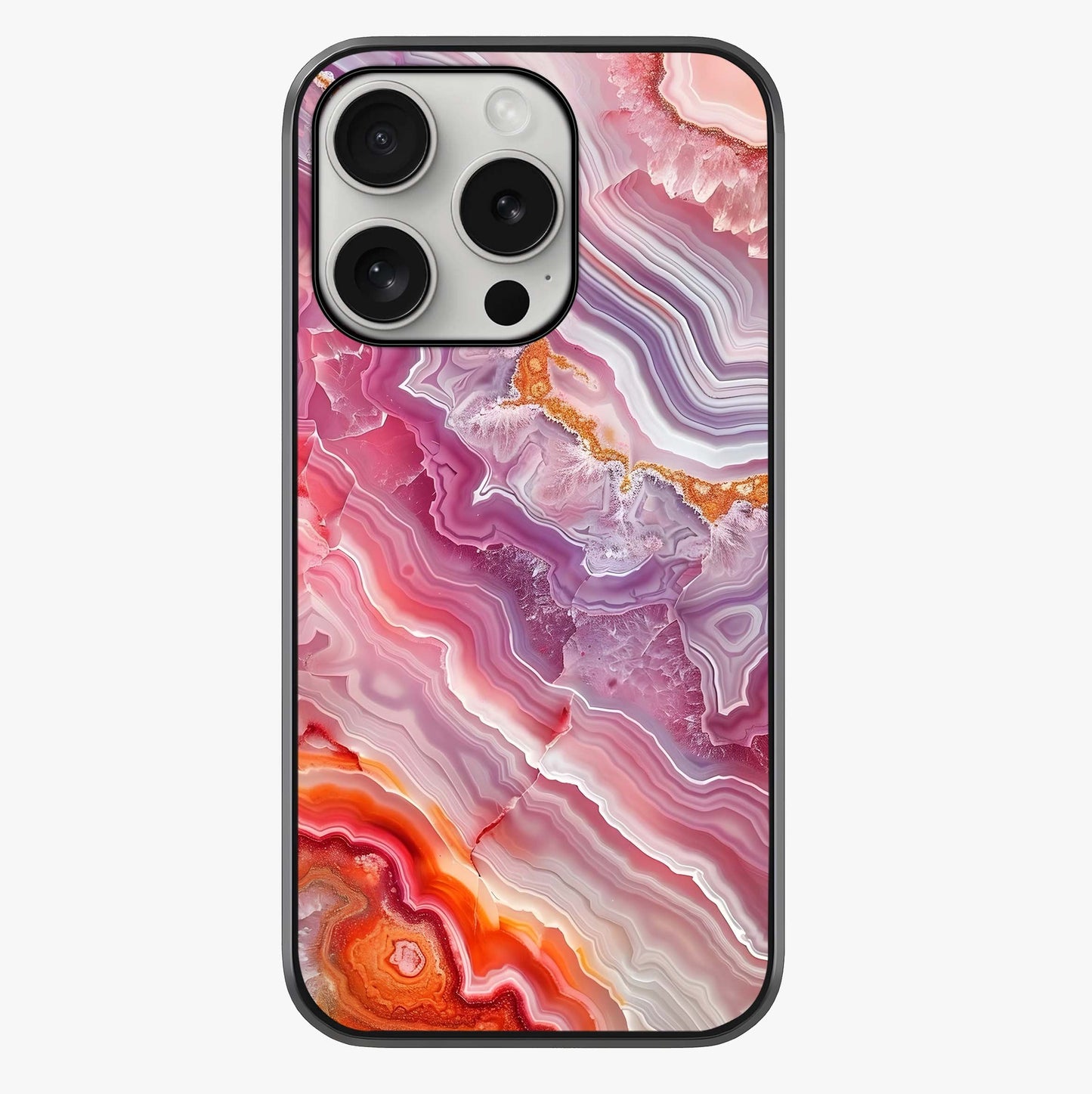 Rose Quartz Marble Glass Case showing full back design in clean flat view with glossy glass finish.
