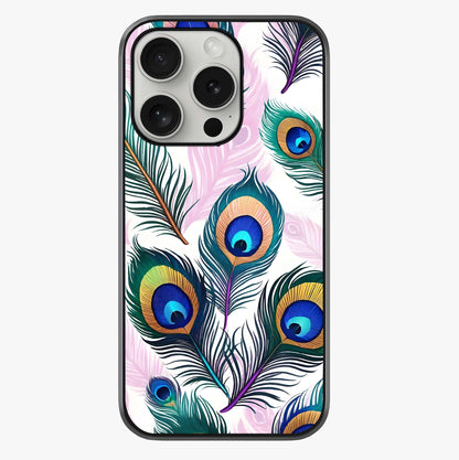 Royal Peacock Feathers Glass Case showing full back design in clean flat view with glossy glass finish.