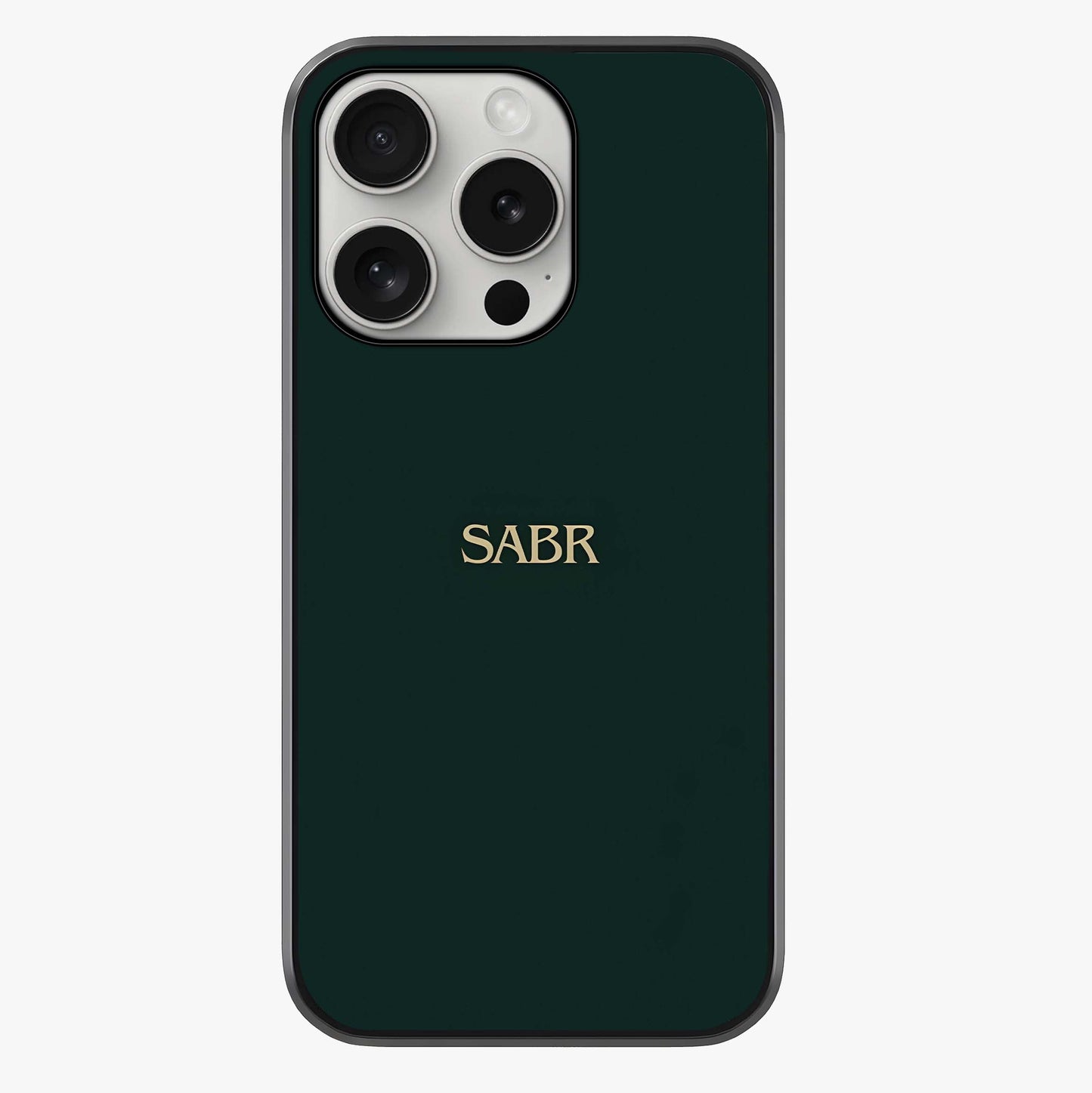 Sabr Minimal Patience Glass Case showing full back design in clean flat view with glossy glass finish.