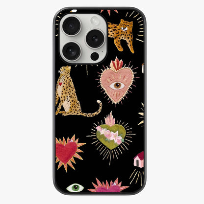 Sacred Jungle Heart Glass Case showing full back design in clean flat view with glossy glass finish.