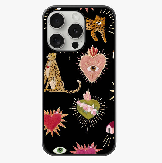 Sacred Jungle Heart Glass Case showing full back design in clean flat view with glossy glass finish.
