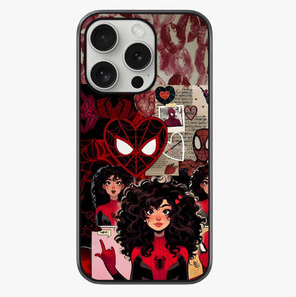 Spider Love Story Glass Case showing full back design in clean flat view with glossy glass finish.