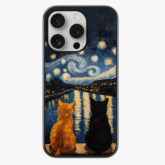 Starry River Cats Glass Case showing full back design in clean flat view with glossy glass finish.