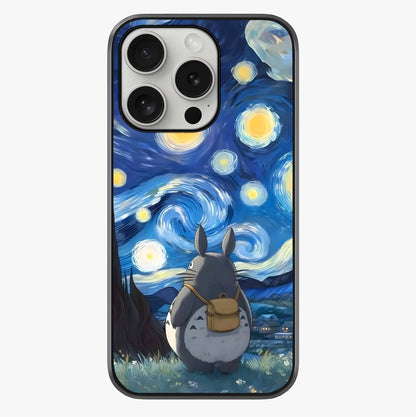 Totoro In Van Gogh Art Glass Case showing full back design in clean flat view with glossy glass finish.