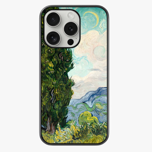 Van Gogh Vintage Art Glass Case showing full back design in clean flat view with glossy glass finish.