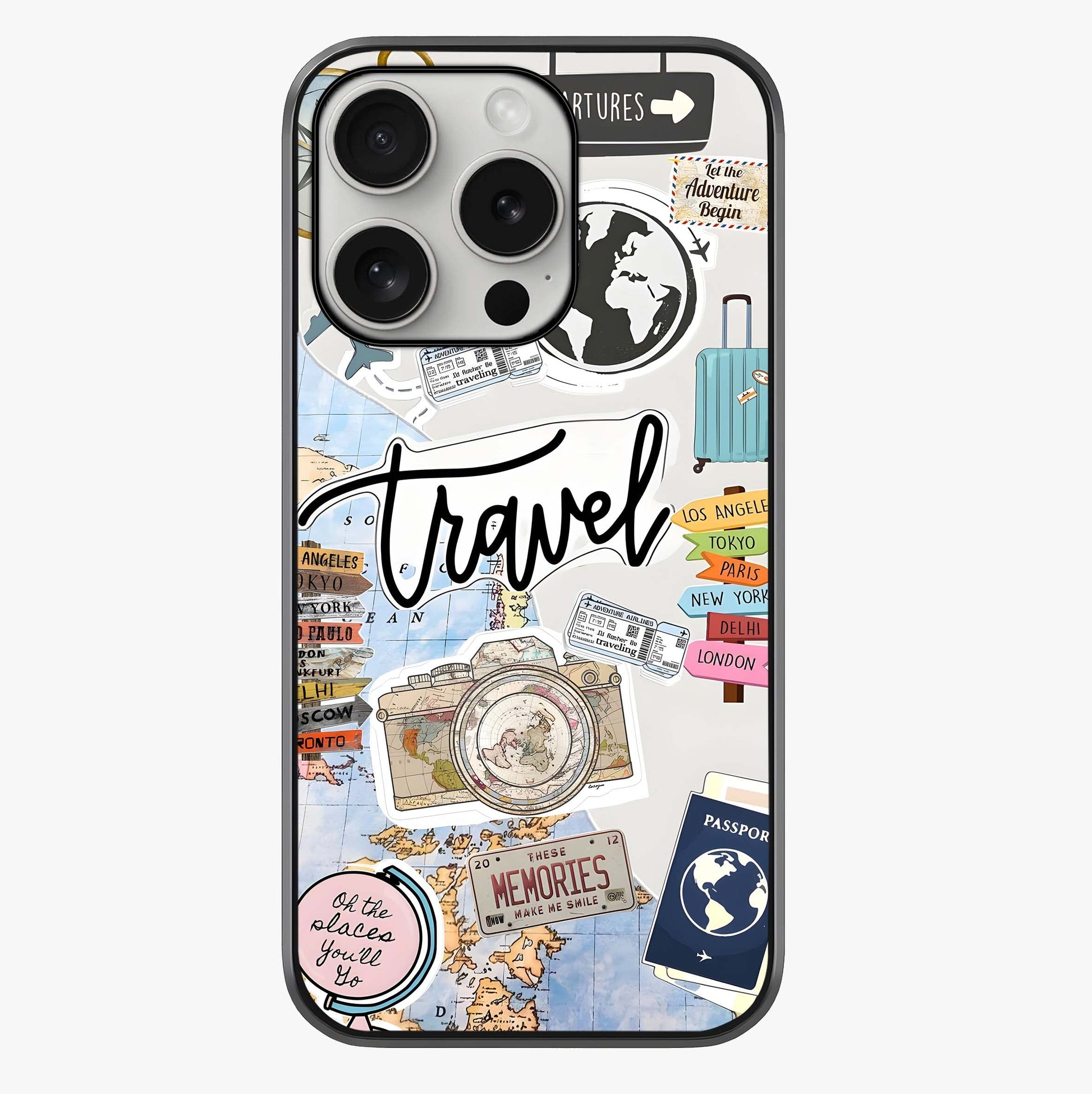 Wanderlust Journal Glass Case showing full back design in clean flat view with glossy glass finish.